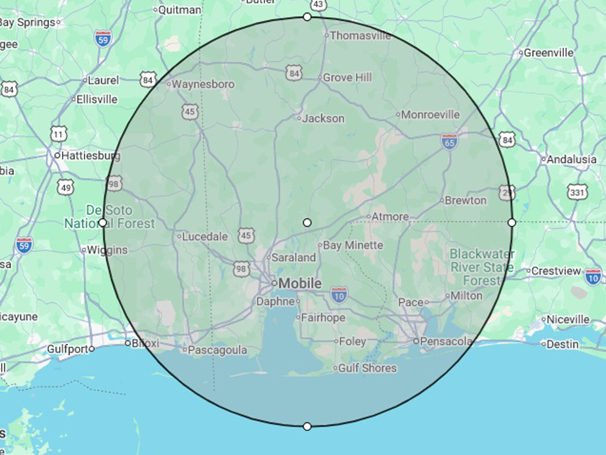 Jim McDonough Home Inspections Mobile and Baldwin County Service Area Map